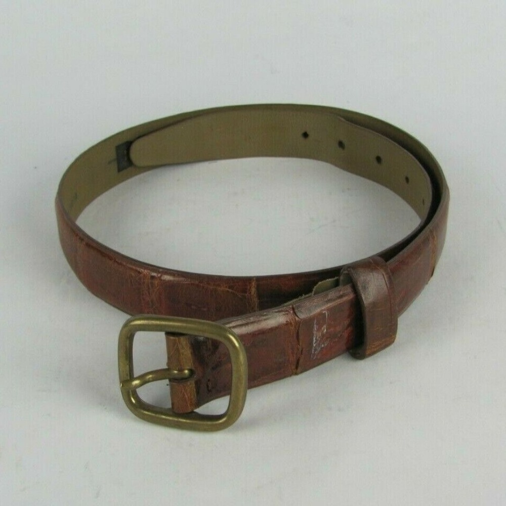 DKNY Brown Leather Caiman Crocodile Western Belt M
